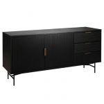 Oviala Buffet 2 portes et 3 tiroirs en mélaminé et acier 160 cm noir
