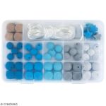 Rayher Perles en silicone et bois - Bleu clair - 61 pièces