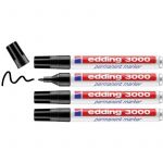 Edding 3000 Marqueur permanent - bleu - 4 stylos - pointe ronde 1,5-3 mm - sèche vite - résiste à l'eau et à l'essuyage - pour carton, plastique, bois, métal - marqueur universel