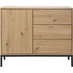 Calicosy Commode 3 tiroirs 1 porte décor chêne - L90 x H80 cm