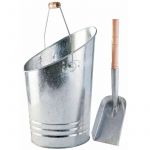 Werkapro 0 Seau cheminée à Charbon et à Bois-Cendrier d'extérieur pour Cendre Chaude ou Froide-avec Pelle et Anse de Transport, Gris, en Acier Galvanisé