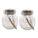 Gadgy Solar Lantaarn Craquelé Glas met 20 fairy lights - Tafellamp Set van 2 - Solar tuinverlichting op zonneenergie - Led buitenverlichting met dag/nacht sensor - Hanglamp - Tuinlantaarn - 13.5 x Ø12CM