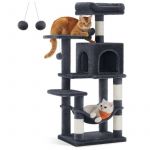 Songmics Feandrea Arbre à Chat Hauteur 112 cm, Tour de Jeux pour Chats, avec 4 Poteaux à Griffer, 2 Plateformes, 1 Niche, 1 Hamac, 2 Pompons, en