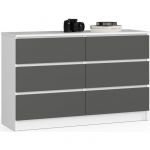 Commode Akord K120 Blanche 120 cm 6 tiroirs fa&ccedil;ade Gris Graphite 120x40x77 cm