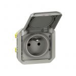 Legrand Prise avec terre &eacute;tanche saillie &agrave; assembler Plexo, gris