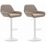 CLP Lot De 2 Tabourets De Bar Braga Tissu I R&eacute;glable En Hauteur Et Pivotant I Pied Et Repose-pieds En M&eacute;tal, Couleur:taupe, Couleur du cadre:blanc