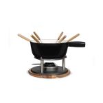 Livoo Service à fondue tradition MEN426C – 6 personnes, 2,6L, caquelon fonte émaillé, socle en acacia