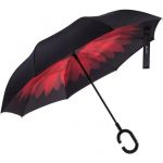 Glamore Parapluie Inverse Inversé Canne Automatique Grande Taille Etanc Anti UV Anti Vent Anti Retournement Manc C Noir Rouge
