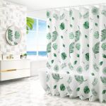 VAIVE Rideau de douche vert 180x200 - Anti-moisissure - Rideaux de douche - Anneaux
