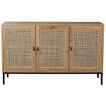 Calicosy Buffet 3 portes cannage rotin L120 cm - Décor chêne - 120 cm X 40 cm X 72 cm - Casâme Bois Clair