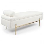 Menzzo Banquette-coffre moderne Hepburn L140cm Tissu bouclette Blanc - Blanc / Or