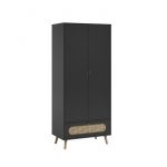 Calicosy Armoire 2 Portes et 1 Tiroir avec Cannage en Rotin L85 x H195 cm - Canne
