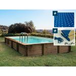 Habitat et Jardin Piscine bois en kit rectangle " Tampa " - 7.20 x 4.20 x 1.44 m - B&acirc;che &agrave; bulles 400 &micro; - B&acirc;che hiver 280 g/m&sup2;