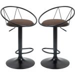 Homcom Lot de 2 tabourets de bar design néo-rétro réglable pivotant avec repose-pied métal noir lin marron 51x46x100cm Marron
