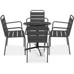 Oviala Table de jardin bistrot rabattable ?70cm et 4 fauteuils en métal Palavas Palavas - Gris