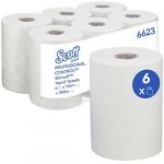Scott Control, 6623, Essuie-mains roulés Slimroll, 1 épaisseur, Blancs, 6 rouleaux de 165 m