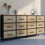 Idmarket Commode 12 tiroirs en tissu UTAH 140 cm meuble de rangement design industriel