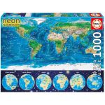 Educa Mappemonde Fluorescent - Puzzle 1000 pièces