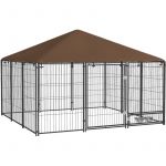 Pawhut Chenil pour chiens - pour extérieur - avec support gamelle et toit - en acier et tissu Oxford - 211 x 211 x 151 cm - noir