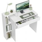 Homcom Bureau avec rangement - 3 &eacute;tag&egrave;res de rangement et tiroir - panneau de particules - 100 x 40 x 90 cm - blanc