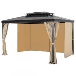 Rideau dintimit&eacute; pour Tonnelle Imperm&eacute;able Ext&eacute;rieur-VEVOR-Rideaux pour Pergola-284 x 284 x 211 cm-4 Panneaux-Kaki