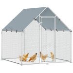 Pawhut Enclos Poulailler Ext&eacute;rieur 4 M&sup2; B&acirc;che Oxford 420d Anti-Uv Argent