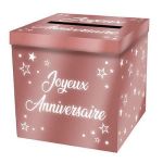 Tirelire urne rose gold m&eacute;tallis&eacute;e Joyeux Anniversaire 20cm (x1) REF/URNEM00