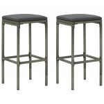 VidaXL Tabourets de bar avec coussins 2 pcs Gris R&eacute;sine tress&eacute;e