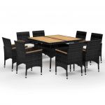 VidaXL Ensemble à dîner de jardin 9 pcs Résine tressée et acacia Noir