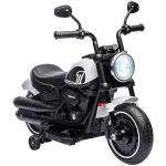 Homcom Moto électrique enfant 6 V 3 Km-h effet lumineux roulettes amovibles repose-pied pédale métal PP blanc noir