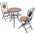 VidaXL Table de bistro 60 cm et 2 chaises Mosa&iuml;qu&eacute; Terre cuite