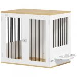Pawhut Cage pour chiens - avec gamelles amovibles et rotatives à 360° 2 portes - pour chien taille moyenne - 80x55x715cm - blanc
