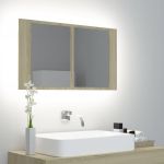 VidaXL Armoire de salle de bain &agrave; miroir &agrave; LED Ch&ecirc;ne sonoma 80x12x45cm