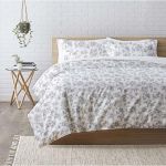 Parure de lit coton - TREE LIFE - Blanc/Gris