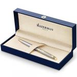 Waterman Stylo bille H&eacute;misph&egrave;re acier bross&eacute; & or pointe moyenne