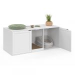 Idmarket Maison de toilette chat XL cache-liti&egrave;re 2 portes et griffoir bois blanc