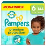 Pampers Couches Premium Protection taille 6 extra large 13 kg+ pack mensuel 1x144 pi&egrave;ces