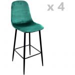 Urban living Lot de 4 Tabourets de bar en velours vintage Inoui - Vert &eacute;meraude