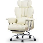 Chaise Bureau Avec Repose-Pieds, Fauteuil De Direction Large, Fauteuil De Bureau Avec Repose-Pieds Télescopique, Soutien Lombaire, Dossier Inclinable, Pu Cuir, Jaune