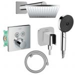 Colonne de douche thermostatique ShowerSelect E Douche de t&ecirc;te Vernis Shape Flexible Designflex Douchette Pulsify chrom&eacute;