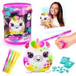 Airbrush Plush Bucket, Decorate Your Squishy Plush and Over Again, 4 Chalk Markers, Airbrush Pump, Stencils Peluche, Blanc, Taille unique