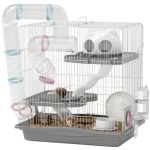 Pawhut Cage hamster - 3 niveaux - avec roue d'exercice, tunnel, gamelle, niche et rampe d'acc&egrave;s - 45 x 30 x 45 cm - gris