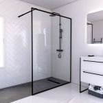 Aurlane Paroi de douche &agrave; l'italienne 140x200cm verre tremp&eacute; 6mm - cadre et barre de fixation ajustable NOIR MAT - CONTOURING 140