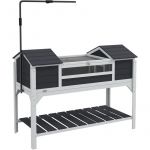 Pawhut Terrarium maison tortue terrestre - enclos tortue 2 niches, support lampe réglable, toit ouvrable, étagère - bois blanc gris