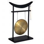 Atmosphera Statuette D&eacute;co avec Gong "Toa" 69cm Noir & Or