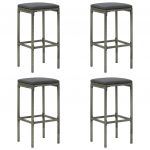 VidaXL Tabourets de bar avec coussins 4 pcs Gris R&eacute;sine tress&eacute;e