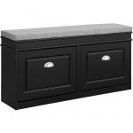 Sobuy FSR64-SCH Banc de rangement à Chaussures Armoire à Chaussures 2 Abattants avec Coussin – Noir