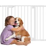 Pawhut Barri&egrave;re de s&eacute;curit&eacute; Chien et b&eacute;b&eacute; en Acier - 76-103cm barri&egrave;re d'escalier avec Extensions, sans per&ccedil;age - Fixation par Pression, Fermeture Auto et Ouverture d'une Main - Blanc