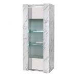 Prava - Vitrine 1 Porte Gauche Laqu&eacute;e Blanc et Effet Marbre avec Leds