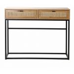 Calicosy Console 2 Tiroirs Aspect Chêne avec Cannage Rotin - L100cm - 100 cm X 35 cm X 80 cm - Casâme Bois Clair